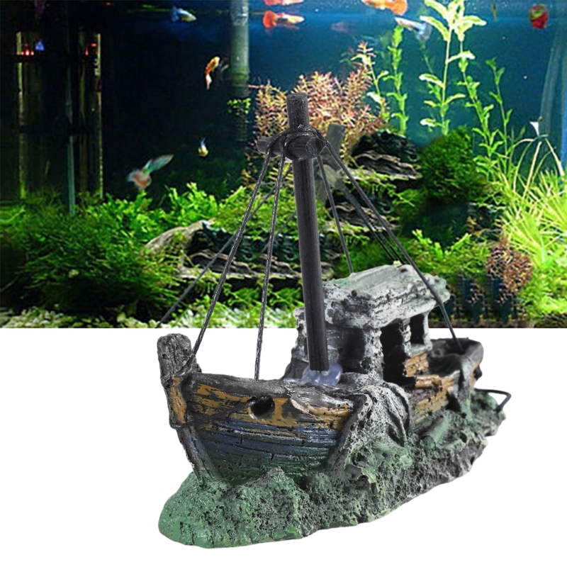 Aquarium Marina - حوض السمك الغارقة السفينة الديكور الراتنج